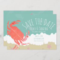 Beach Save the Date Crab Sand Ocean Waves