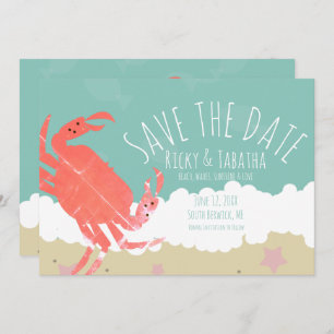 Beach Save the Date Crab Sand Ocean Waves Invitation