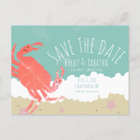 Beach Save the Date Crab Sand Ocean Waves 