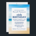 Beach Scene 16th Birthday Party Invitation<br><div class="desc">Very modern beach scene birthday party invitation. The sky, the horizon, the ocean and the beach all form very pretty bands of colour. A white rectangle overly lets you write all of the necessary 16th birthday party details. I chose to make the blue lettering modern and simple. You can easily...</div>