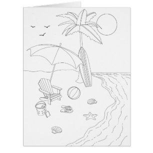 Beach Scene Adult Colouring Big Card