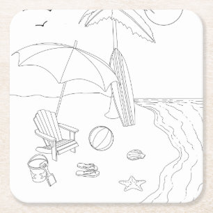 Beach Scene Adult Colouring Paper Coaster