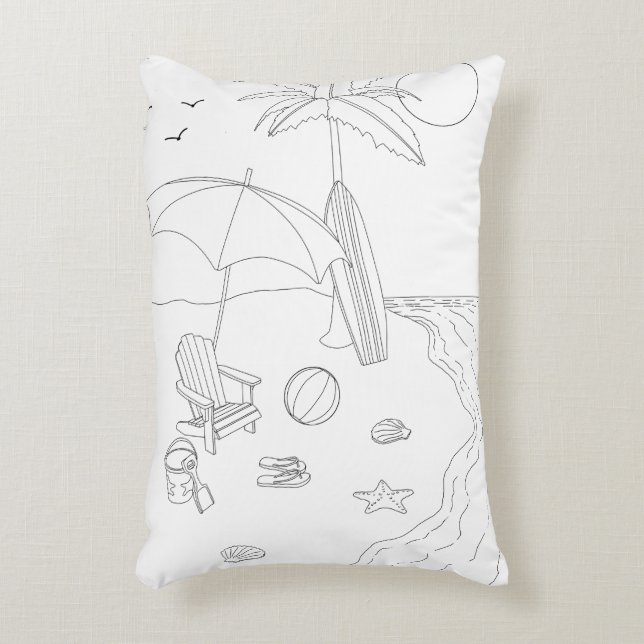 Beach Scene Adult Colouring Pillow (Front(Vertical))