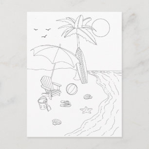 Beach Scene Adult Colouring Postcard