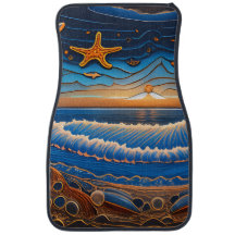 Beach scene and starfish, Set of Car Mats