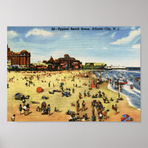 Beach Scene, Atlantic City Vintage Poster