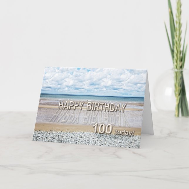 Beach scene birthday card with 3D sand letters (Front)