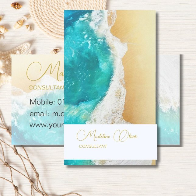 Beach Scene Coastal Travel Gold Stylish Business Card (Creator Uploaded)