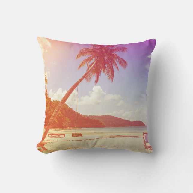 Beach scene, coconut tree, wooden bed. cushion (Front)