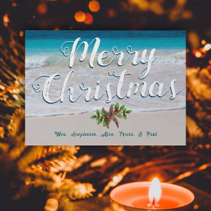 Beach Scene Custom Merry Christmas Flat Cards