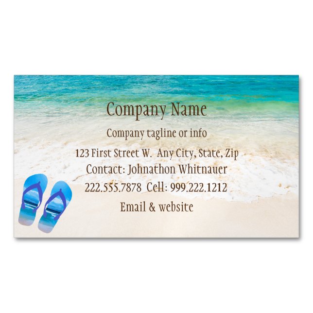 Beach Scene Flip Flop Fun Summer Vacation Art  Magnetic Business Card (Front)