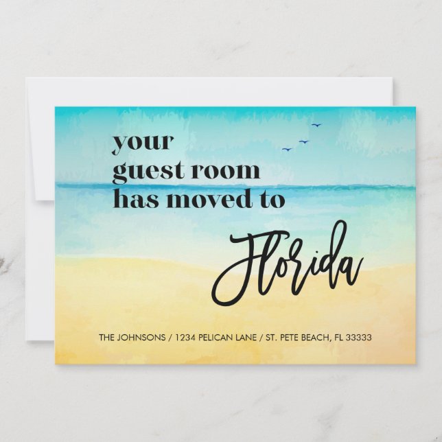 Beach Scene Guest Room Moved to Florida Announcement (Front)