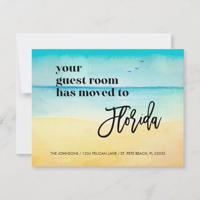 Beach Scene Guest Room Moved to Florida New Home Announcement (Front)