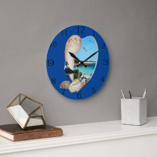 Beach Scene In A Beach Shell Wall, Large Clock