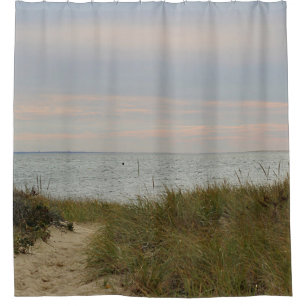 Beach scene late afternoon shower curtain