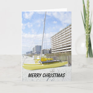 BEACH SCENE "MERRY CHRISTMAS" WITH CATAMARAN HOLIDAY CARD