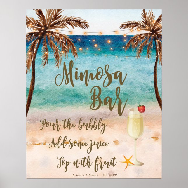 Beach scene Mimosa Bar Sign wedding party etc (Front)
