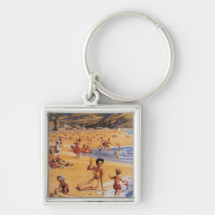 Beach Scene Mother and Kids British Rail Key Ring