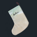 Beach Scene Name Template Christmas Stocking<br><div class="desc">Simple beach scene Christmas stocking with name template and image on both sides.  Hang facing either direction when celebrating a coastal  Christmas.</div>