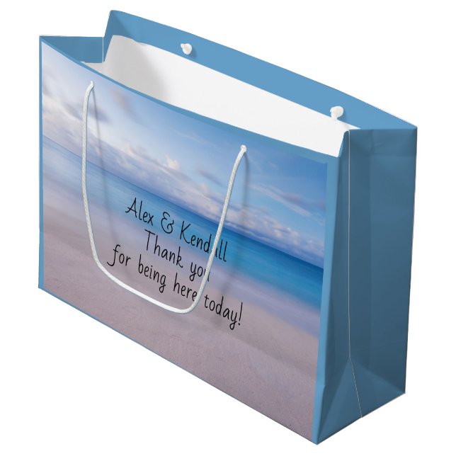 Beach Scene Paper Wedding Welcome Bag (Front Angled)