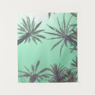 Beach Scene Pastel Blue Palm Print Tapestry