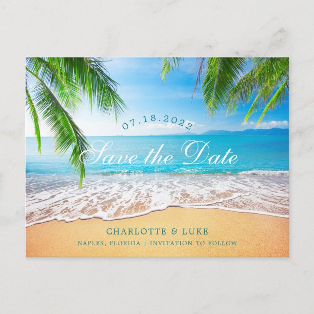 Beach Scene Save the Date Announcement Postcard (Front)