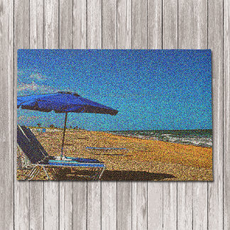 Beach Scene Seascape Umbrella Chairs Pointillism Doormat