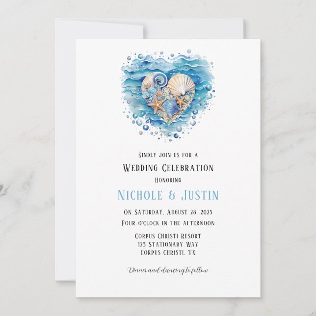Beach Scene Starfish Wedding Celebration  Invitation (Front)