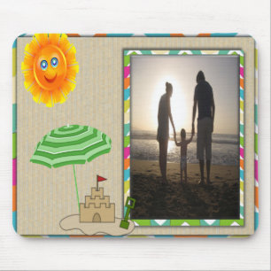 Beach Scene, Sun, Sand, Sandcastle Photo Template Mouse Pad