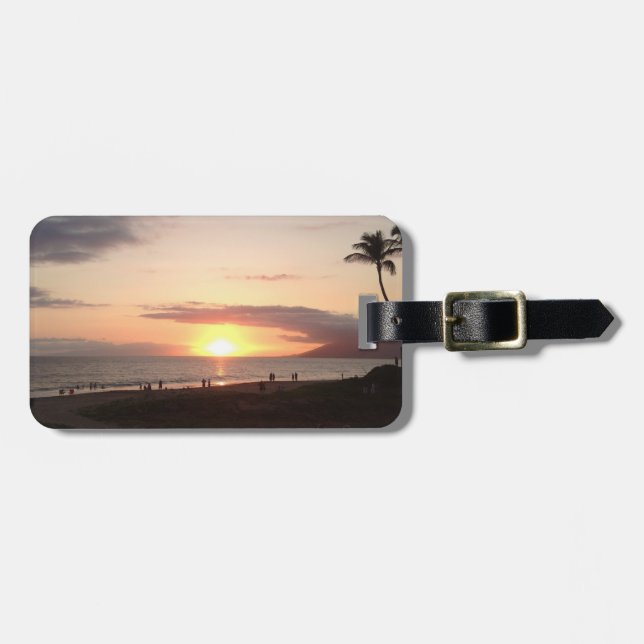 Beach Scene Sunset Maui Hawaii Ocean Luggage Tag (Front Horizontal)