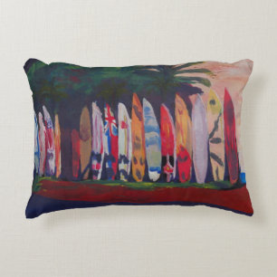 Beach Scene Surf Board Fence Wall at the Seaside Decorative Cushion