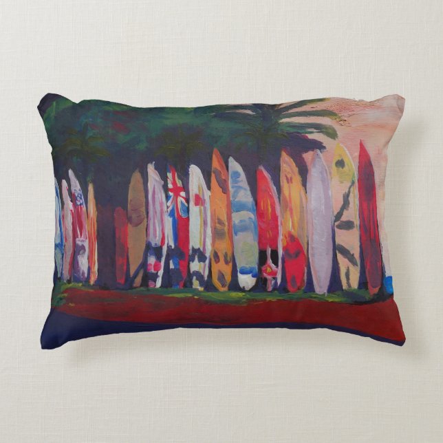 Beach Scene Surf Board Fence Wall at the Seaside Decorative Cushion (Front)