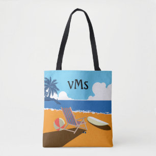Beach Scene, Surfer, Chair, orange & blue Tote Bag