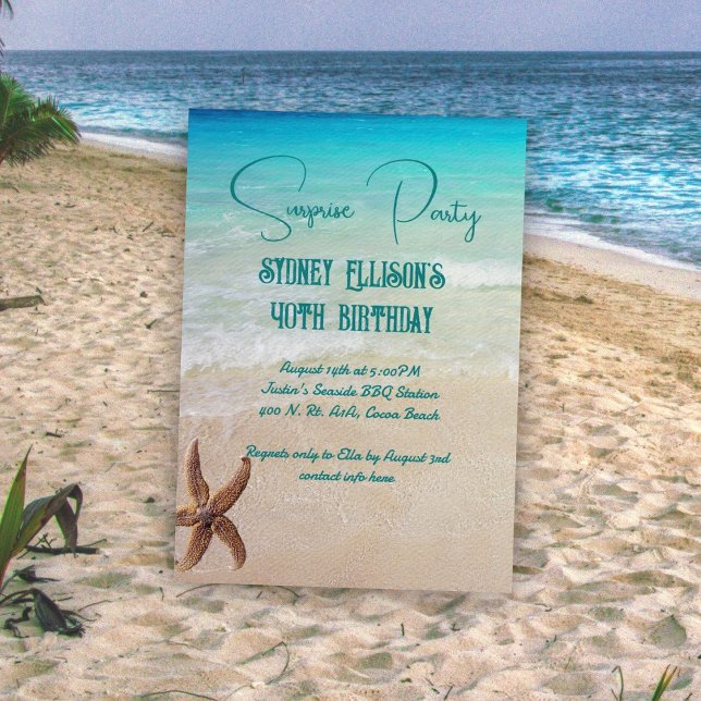 Beach Scene Surprise Party Custom Age Invitation (Creator Uploaded)
