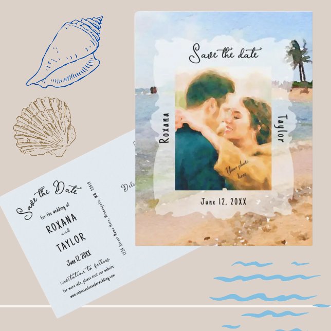 Beach Scene Wedding Photo Save Date Postcard (Creator Uploaded)