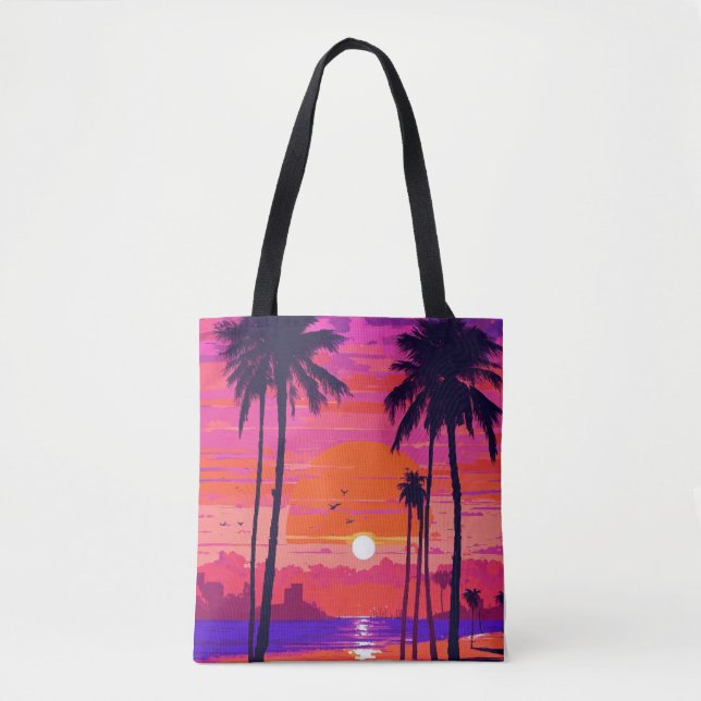  beach scene with a vibrant orange tote bag (Front)