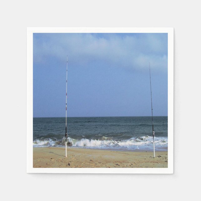 Beach Scene With Fishing Poles Napkin (Front)