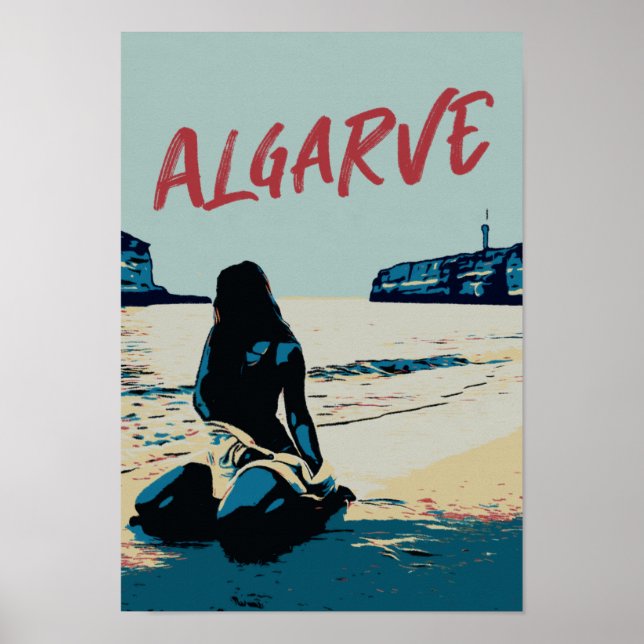 Beach scenery illustration Algarve Portugal Poster (Front)