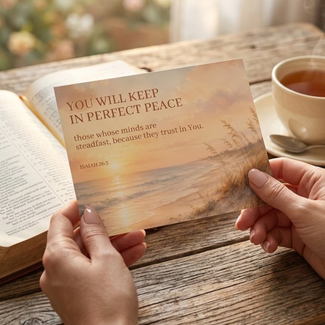 Beach Scripture of Isaiah 26:3 Perfect Peace Faith Postcard (Creator Uploaded)