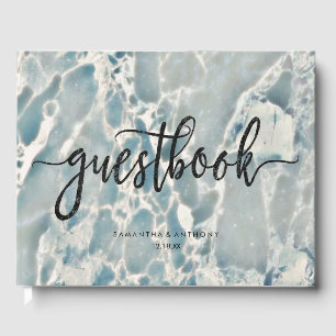 Beach Sea Glass Ocean Blues Aqua Wedding Monogram Guest Book