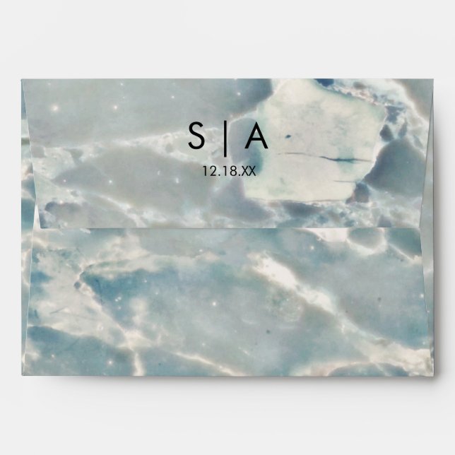 Beach Sea Glass Ocean Blues Wedding Monogram Envelope (Back (Top Flap))