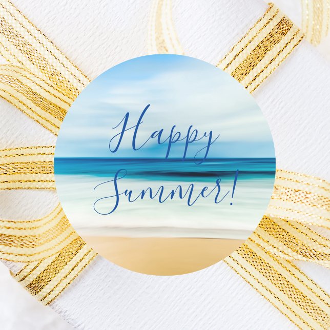 Beach sea ocean happy summer classic round sticker (Creator Uploaded)