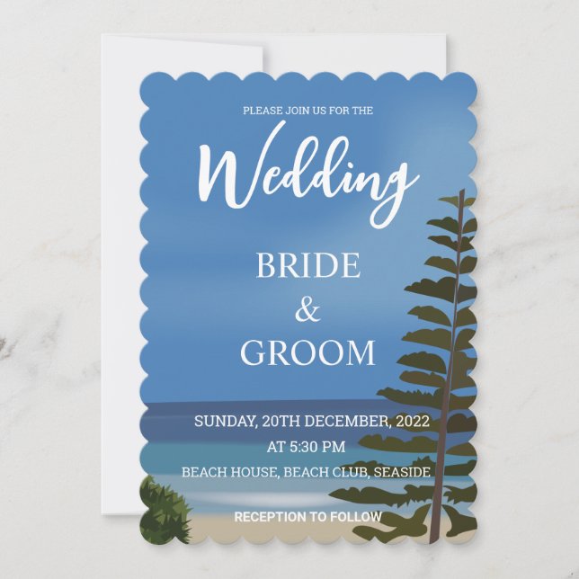 Beach Sea Pine Tree Beach Wedding Invitation (Front)