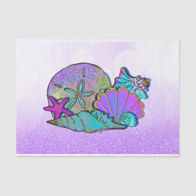 Beach Sea Shells Glitter Sparkle Birthday Party Tissue Paper (Front)