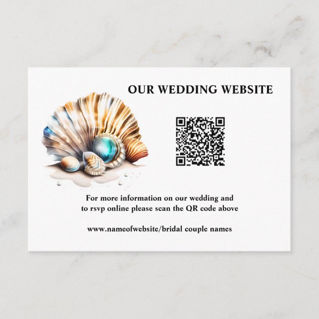 Beach sea shells nautical online QR code rsvp Enclosure Card (Front)