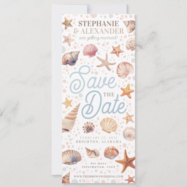 Beach Sea Shells Save The Date Bookmarks Photo Invitation (Front)