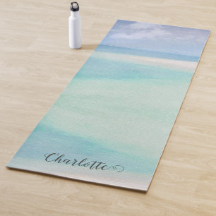 Beach Sea Sky Personalised Script Name Yoga Mat