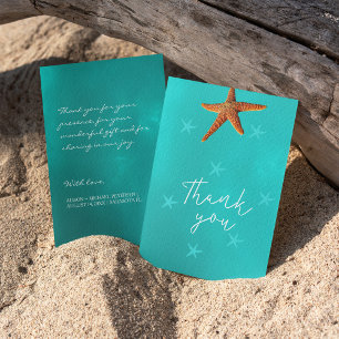 Beach sea starfish wedding thank you script aqua