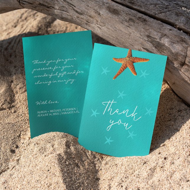 Beach sea starfish wedding thank you script aqua (Creator Uploaded)