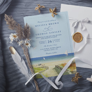 Beach Sea Tropical Sandy Elegant QR Code Wedding Invitation